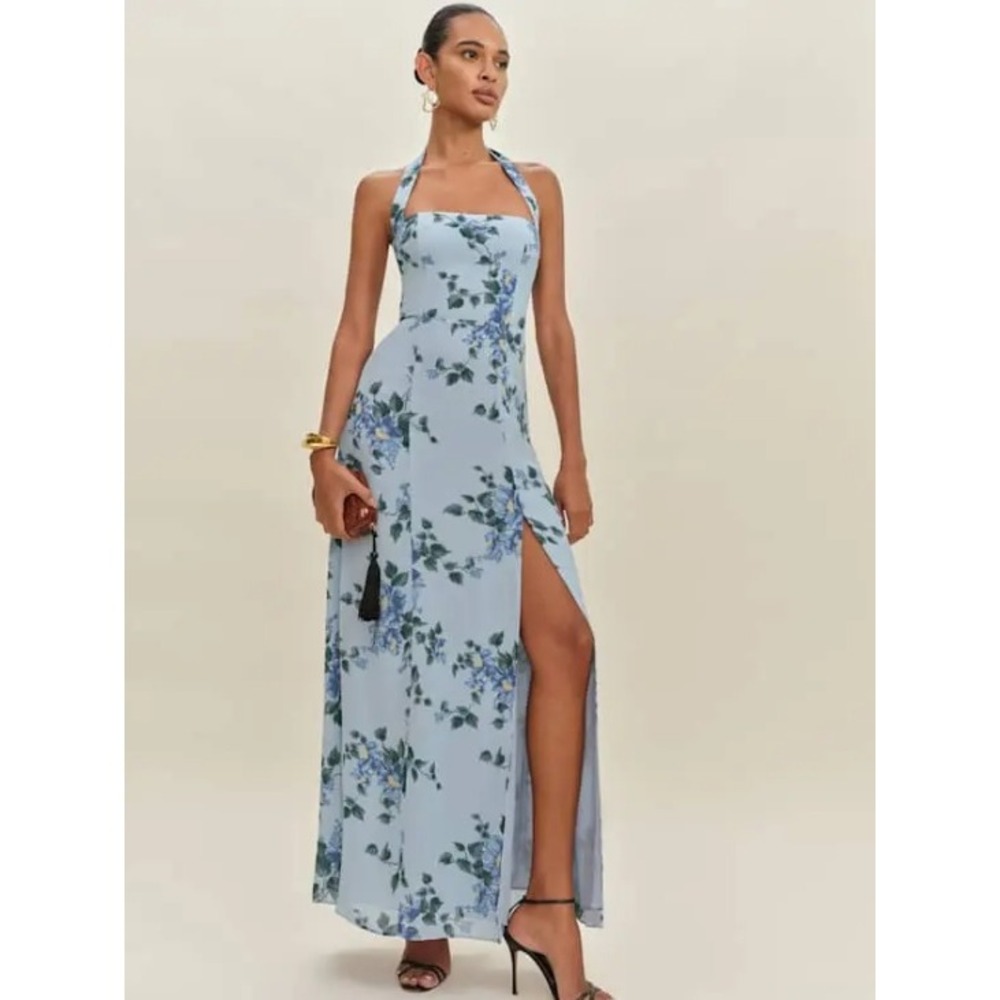 Reformation Light Blue Floral Halter Maxi Dress - Picture 2 of 14